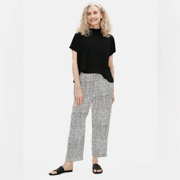 Eileen Fisher Textured Crepe Grid Slouchy Pant size XS - Picture 2 of 11